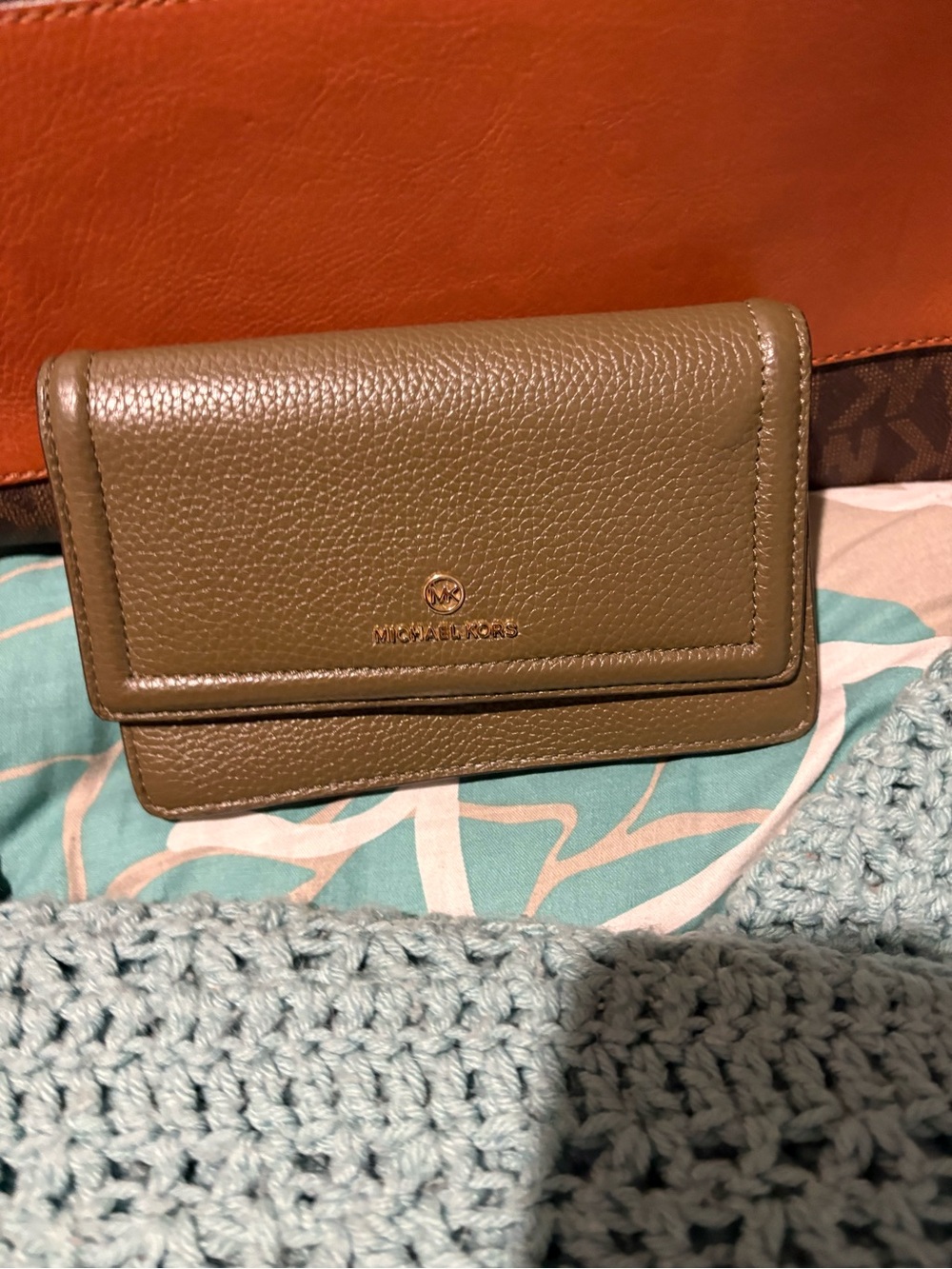 Michael Kors Olive Green Pebbled Leather Compact Wallet